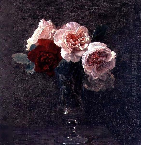 Still Life of Pink and Red Roses Oil Painting by Ignace Henri Jean Fantin-Latour