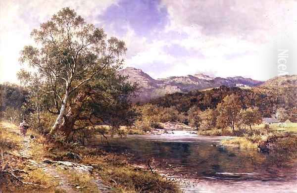 On the Llugwy North Wales Oil Painting by Benjamin Williams Leader