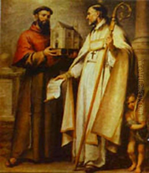 St Leander And St Bonaventura 1665-1666 Oil Painting by Bartolome Esteban Murillo