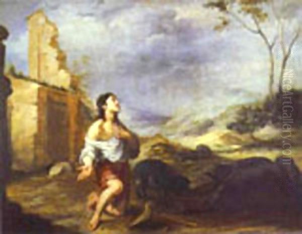 The Prodigal Son Feeding Swine 1660s Oil Painting by Bartolome Esteban Murillo