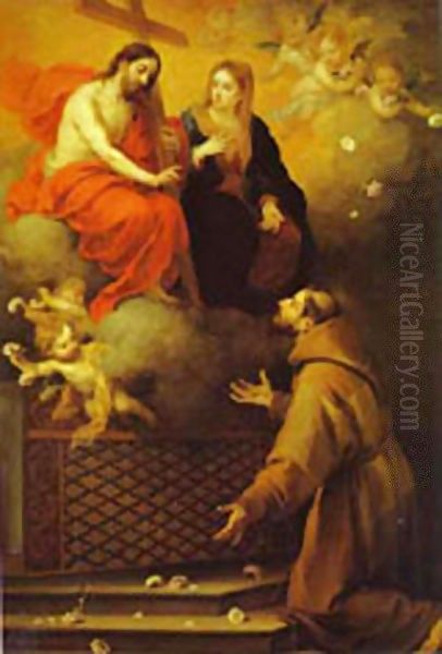 The Vision To St Francis At Porziuncola 1667 Oil Painting by Bartolome Esteban Murillo