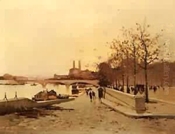 Pont Sue La Seine Avec Une Vue Sur Lancien Trocadero Oil Painting by Eleanor Fortescue-Brickdale