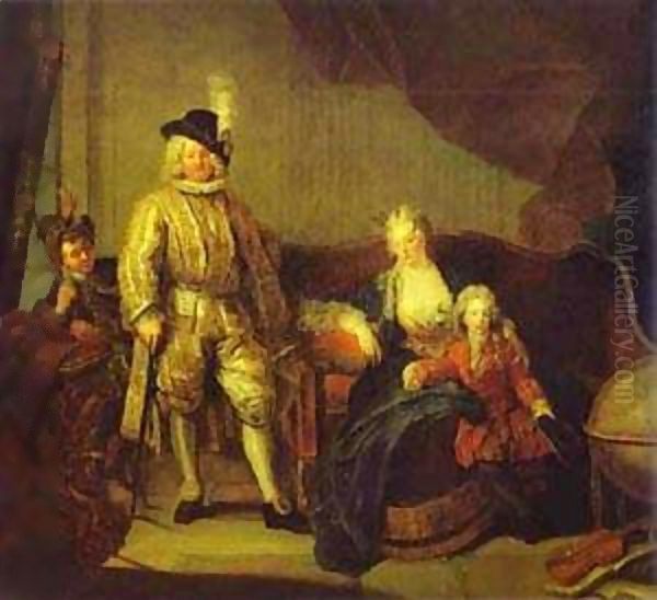 Portrait Of Baron Von Erlach With His Family 1711 Oil Painting by Antoine Pesne