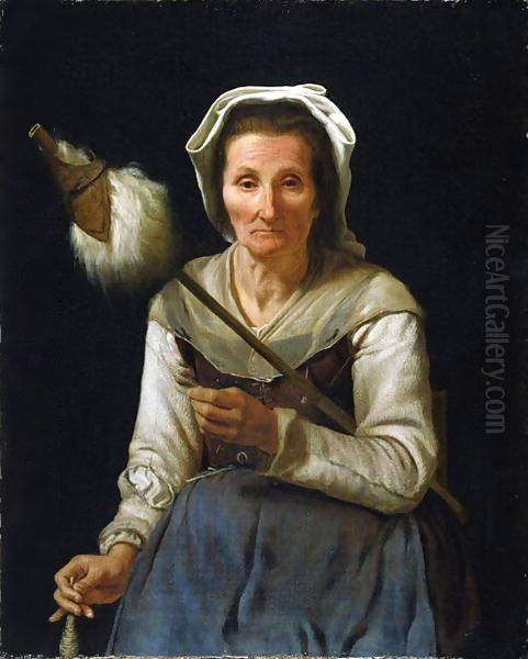 Old Woman Spinning 1646 48 Oil Painting by Michael Sweerts