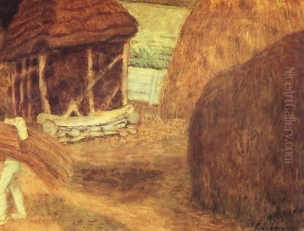 Farmstead with Haystacks 1935 Oil Painting by Paul Brill