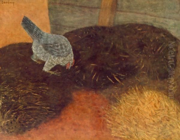 Pecking Chicken 1933 Oil Painting by Paul Brill