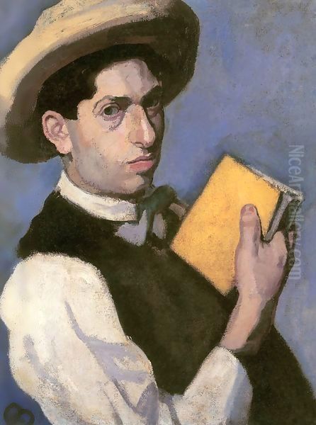 Self portrait with Straw Hat 1906 Oil Painting by Paul Brill