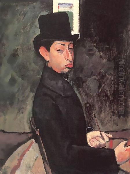 Self portrait with Top Hat 1907 Oil Painting by Paul Brill