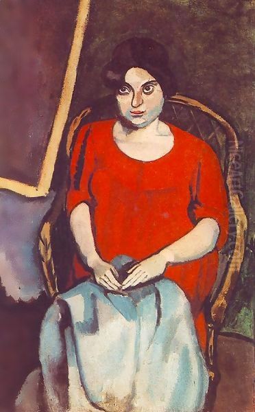 Woman in a Red Dress 1908 Oil Painting by Paul Brill