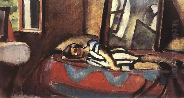 Woman Lying on a Divan c 1930 Oil Painting by Paul Brill