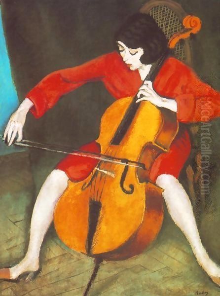 Woman Playing the Violoncello 1928 Oil Painting by Paul Brill