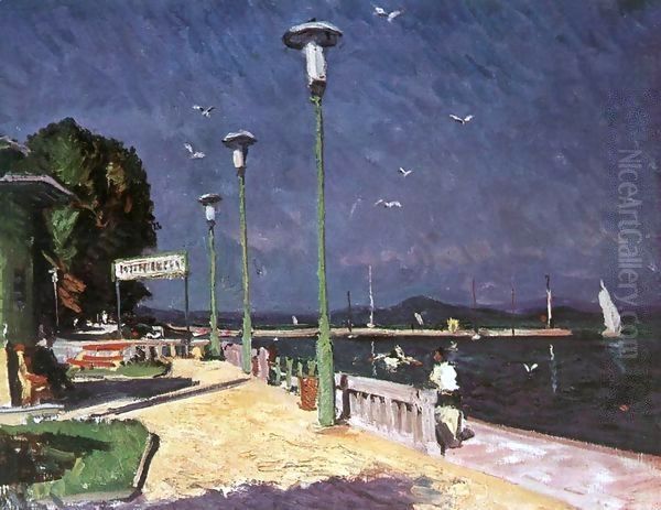 The Pier at Foldvar 1966 Oil Painting by Imre Amos