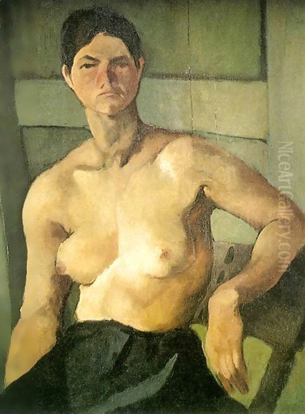 Modell seated 1915 Oil Painting by Geza Bene