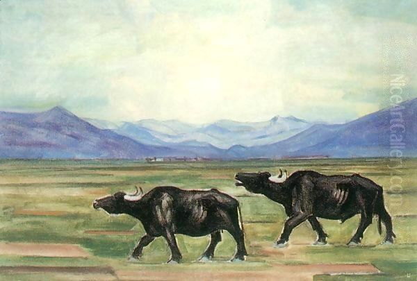 Buffaloes 1929 Oil Painting by Maria Modok