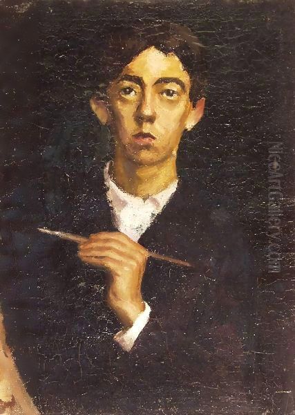 Early Self-portrait 1900 Oil Painting by Tamas Lossonczy