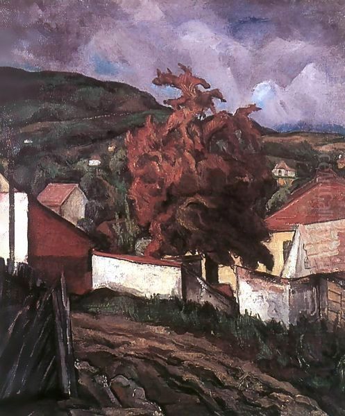 Hillside with Autumnal Tree 1935 Oil Painting by Tibor Duray