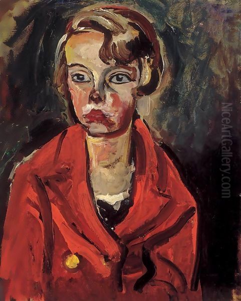 Child in Red Coat 1930 Oil Painting by Bela Onodi