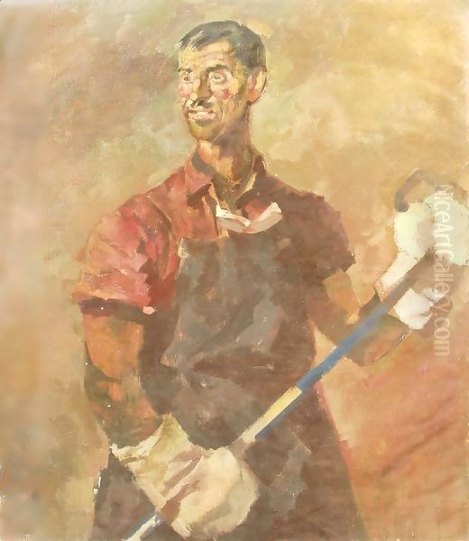 Furnaceman 1950 Oil Painting by Gizella Domotor