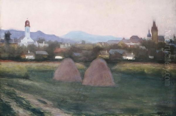 View of Nagybanya 1918 Oil Painting by Istvan Boldizsar