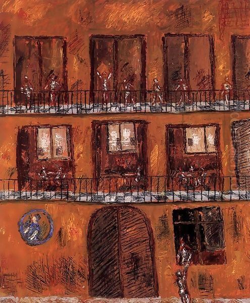 Tenement house Oil Painting by Geza Bornemisza