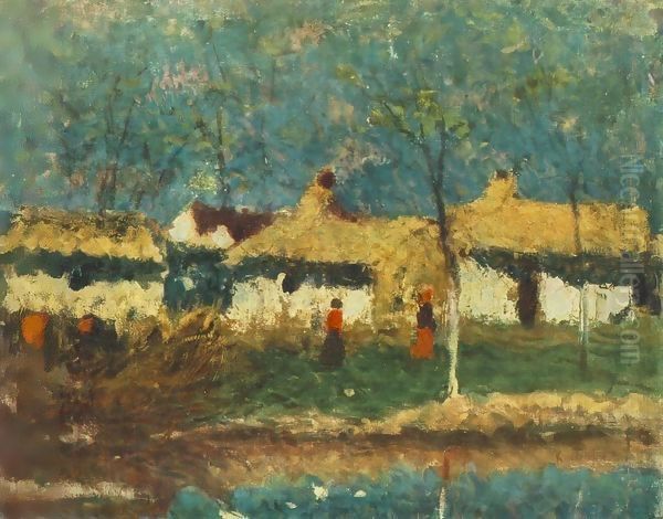 Farm 1920 Oil Painting by Jeno Remsey