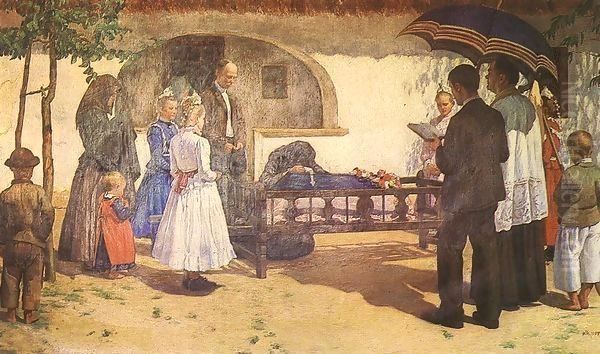 Funeral of a Child at Somogytur 1907 Oil Painting by Kann Gyula Kosztolanyi