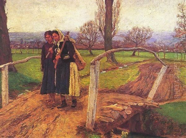 Gypsy Women on the Bridge (On the Way Home) 1911 Oil Painting by Kann Gyula Kosztolanyi