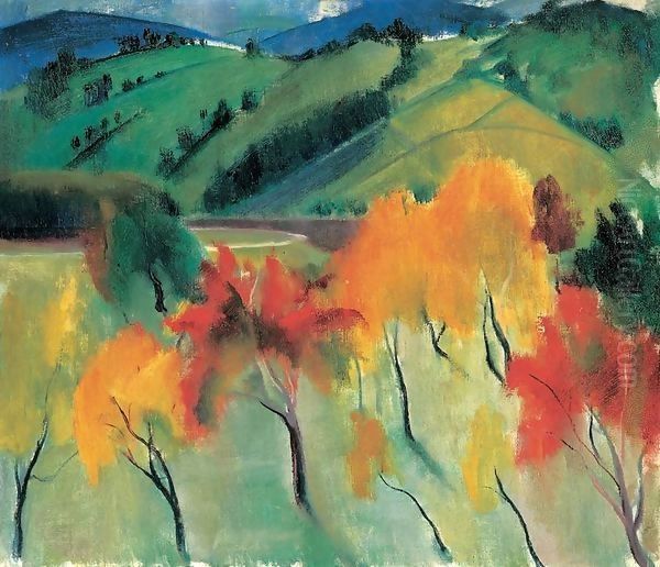 Autumn in Zebegeny Oil Painting by Istvan Desi-Huber