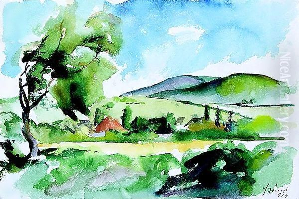 Landscape 1919 Oil Painting by Istvan Desi-Huber