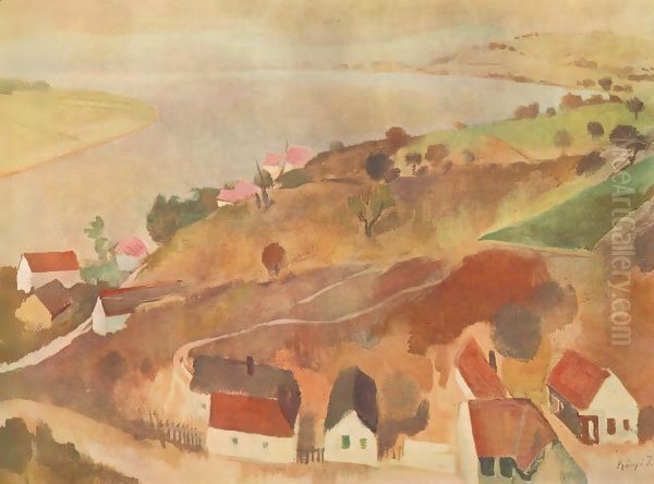 Landscape at Zebegeny 1935 36 Oil Painting by Istvan Desi-Huber