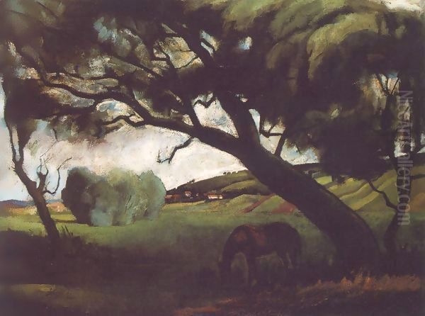 Landscape with Horse 1920 Oil Painting by Istvan Desi-Huber