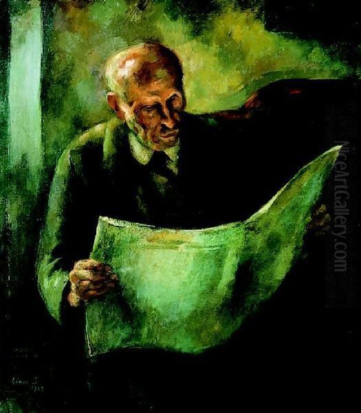 Man Reading (The Portrait of the Artist's Father) 1923 Oil Painting by Istvan Desi-Huber