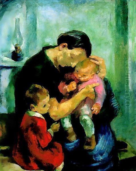 Mother (Motherhood; Mother with Her Children) 1928 Oil Painting by Istvan Desi-Huber