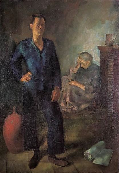 My Mother and I 1923 Oil Painting by Istvan Desi-Huber