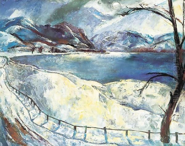 Snowy Danubian Landscape (The Danube during Winter) 1928 Oil Painting by Istvan Desi-Huber