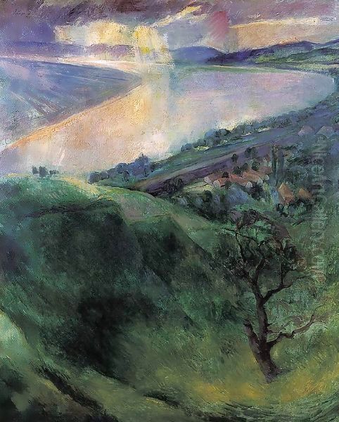 The Danube Bend at Zebegeny 1927 Oil Painting by Istvan Desi-Huber