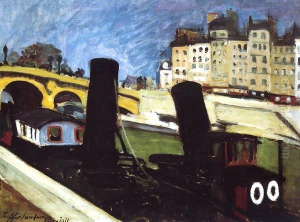 Boats on the Seine 1911 Oil Painting by Robert King