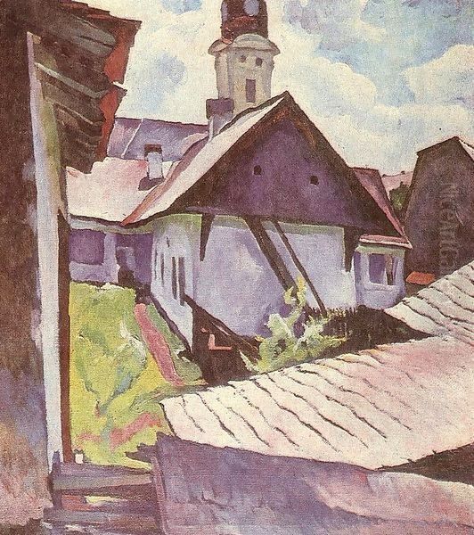 Houses at Nagybanya 1930s Oil Painting by Robert King