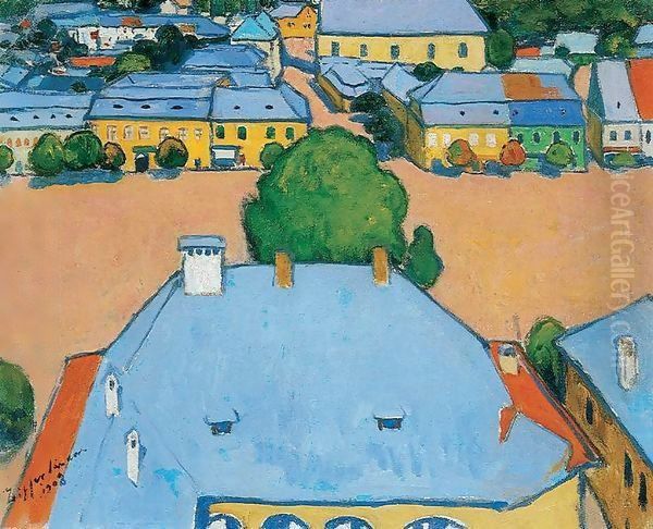 The Main Square in Nagybanya 1908 Oil Painting by Robert King