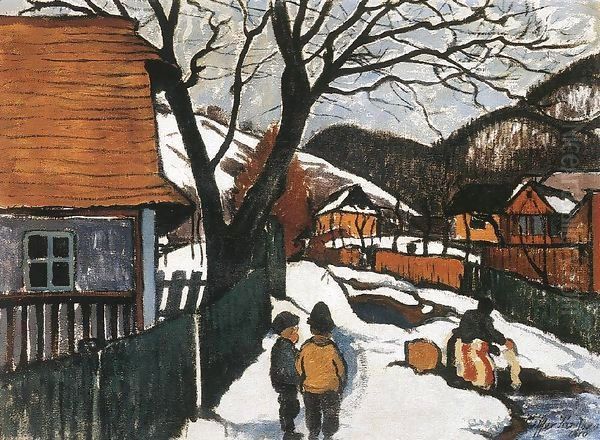 Village at Winter 1910 Oil Painting by Robert King