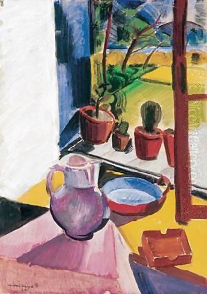 Flowerpots on the Windowsill 1931 Oil Painting by Karl Briullov