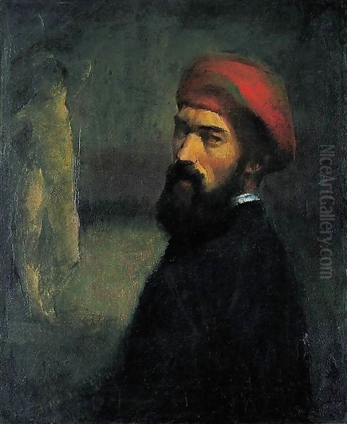 Self Portrait with a Red Cap 1922 Oil Painting by Karl Briullov