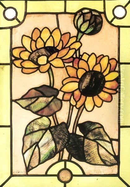 Glass Window with Sunflowers 1897 Oil Painting by Margit Graber