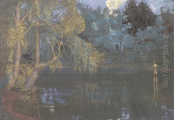 Lake at Szentjakab 1908 Oil Painting by Robert Bereny