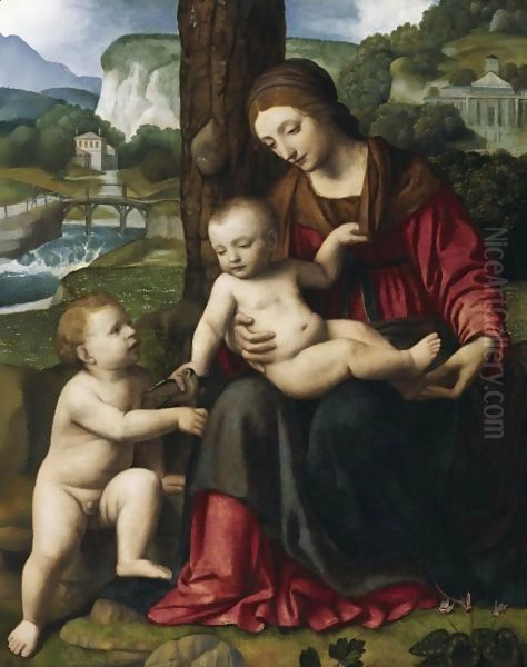 Madonna with Child and Young St John c 1515 Oil Painting by Bernardino Luini