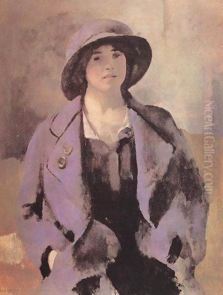 Woman in Blue Robe 1918 Oil Painting by Fabbio Fabbi