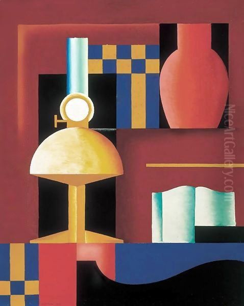 Composition with Paraffine Lamp, Vase and Book Oil Painting by Piere-Paul Prudhon