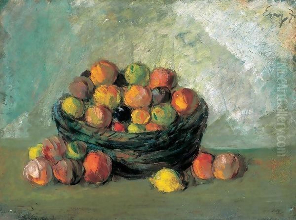 Bowl of Fruits Oil Painting by Jeno Gadanyi