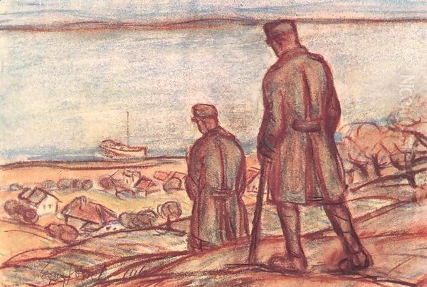 Soldiers near Lake Balaton 1916 Oil Painting by Jeno Gadanyi