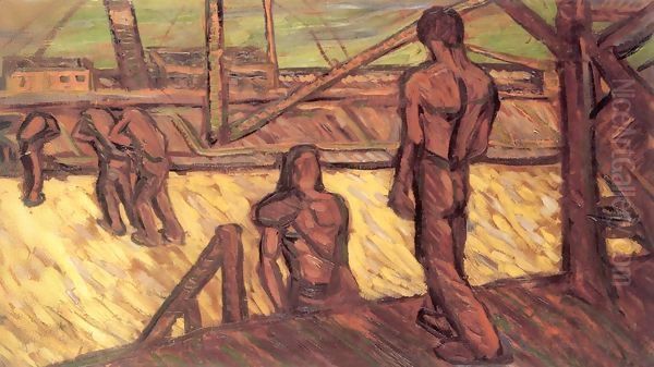 Workers in the Harbour 1912 Oil Painting by Jeno Gadanyi